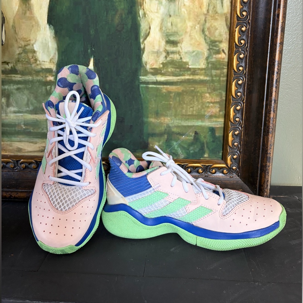 Adidas Harden Stepback J Sneakers in the Pink Tint and Glory Mint Colorway